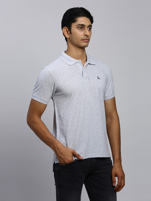 Parx Men Grey Printed Regular Fit Half Sleeve Polo Neck T-Shirt
