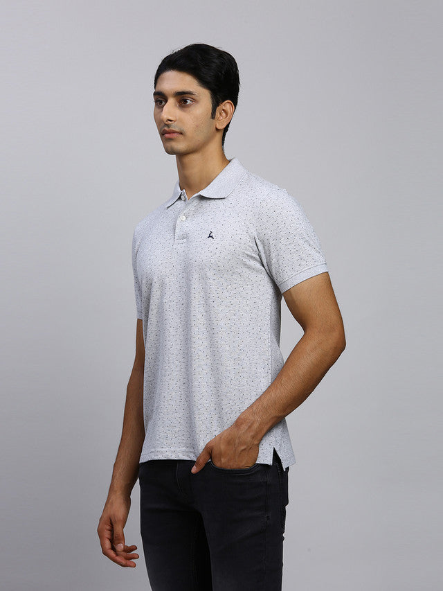 Parx Men Grey Printed Regular Fit Half Sleeve Polo Neck T-Shirt