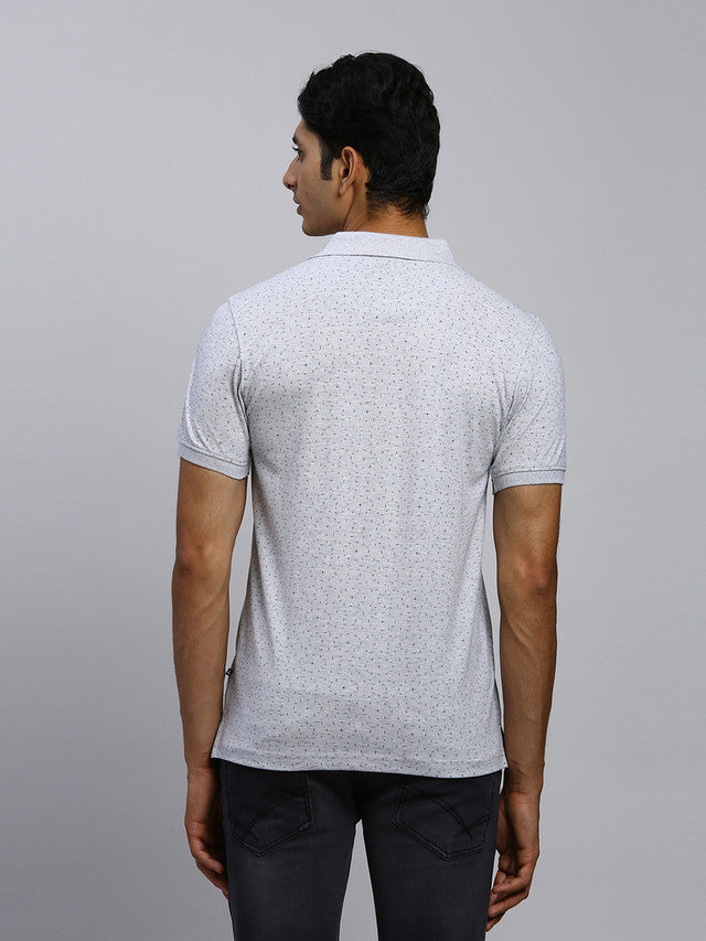 Parx Men Grey Printed Regular Fit Half Sleeve Polo Neck T-Shirt