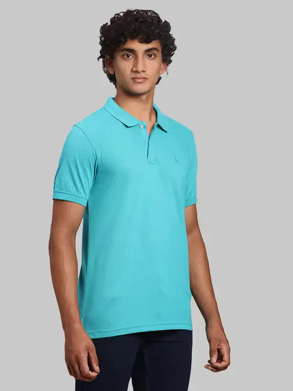 Men Green Regular Fit Solid Cotton Polyester Blend Round Neck Collar Polo T-Shirt
