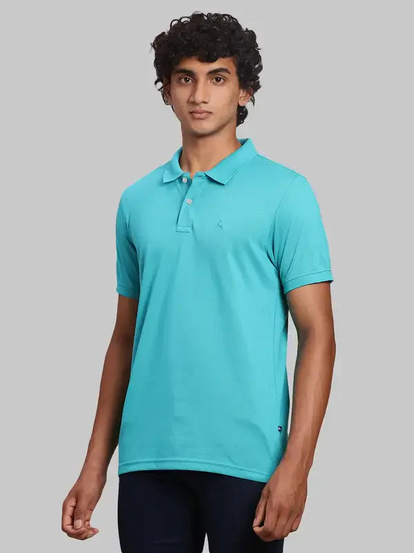 Men Green Regular Fit Solid Cotton Polyester Blend Round Neck Collar Polo T-Shirt
