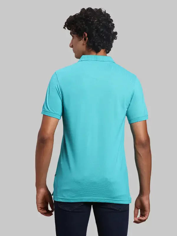 Men Green Regular Fit Solid Cotton Polyester Blend Round Neck Collar Polo T-Shirt