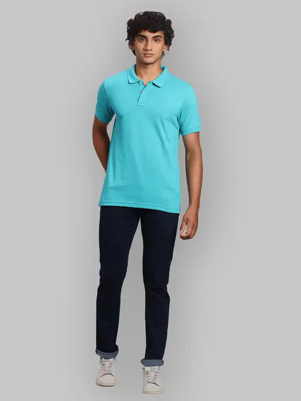 Men Green Regular Fit Solid Cotton Polyester Blend Round Neck Collar Polo T-Shirt