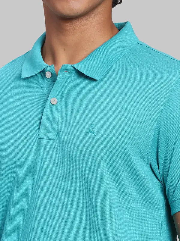 Men Green Regular Fit Solid Cotton Polyester Blend Round Neck Collar Polo T-Shirt