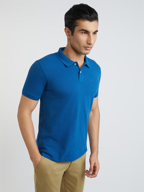 Parx Men Blue Regular Fit Solid Cotton Blend Polo T-Shirt