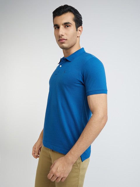 Parx Men Blue Regular Fit Solid Cotton Blend Polo T-Shirt