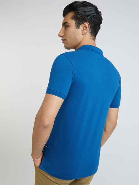 Parx Men Blue Regular Fit Solid Cotton Blend Polo T-Shirt