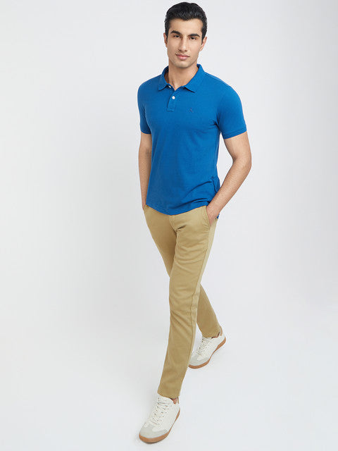 Parx Men Blue Regular Fit Solid Cotton Blend Polo T-Shirt