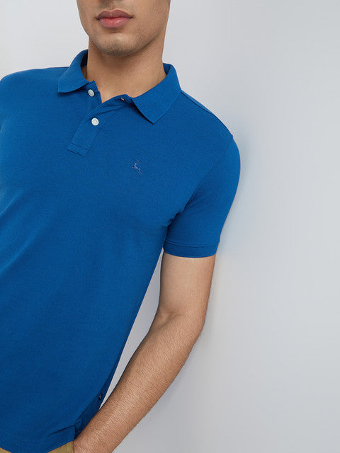 Parx Men Blue Regular Fit Solid Cotton Blend Polo T-Shirt