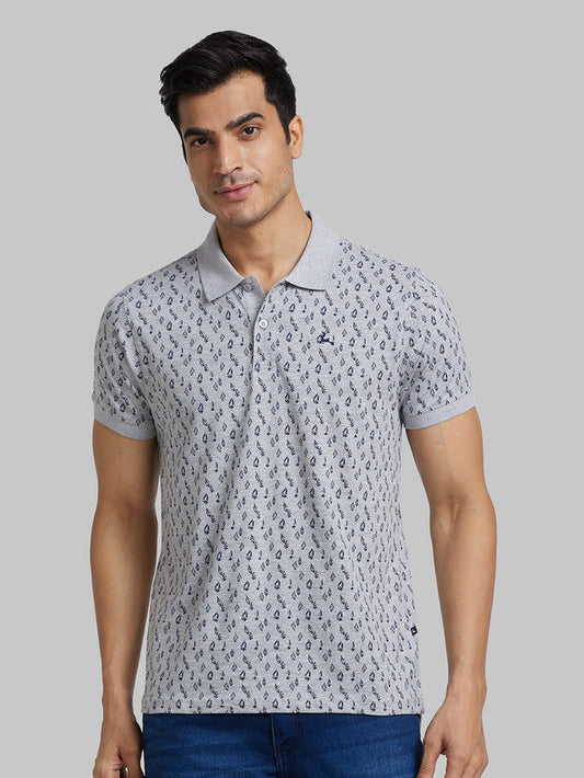 Parx Men Grey Printed Regular Fit Half Sleeve Polo Neck T-Shirt