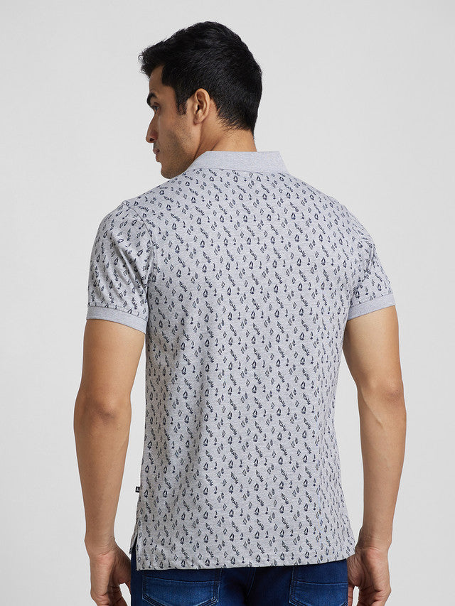 Parx Men Grey Printed Regular Fit Half Sleeve Polo Neck T-Shirt