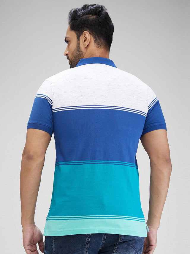Parx Blue Yarn Dyed Regular Fit Cotton Blend T-Shirt