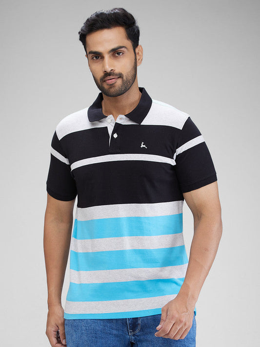 Parx Blue Yarn Dyed Regular Fit Cotton T-Shirt