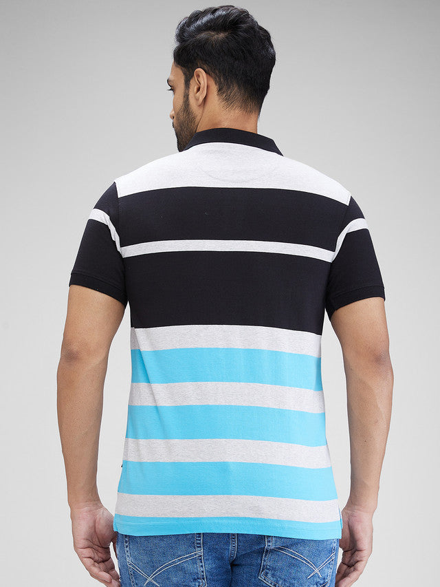 Parx Blue Yarn Dyed Regular Fit Cotton T-Shirt