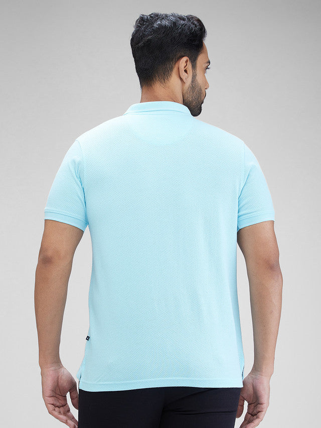 Parx Blue Structure Regular Fit Cotton Blend T-Shirt