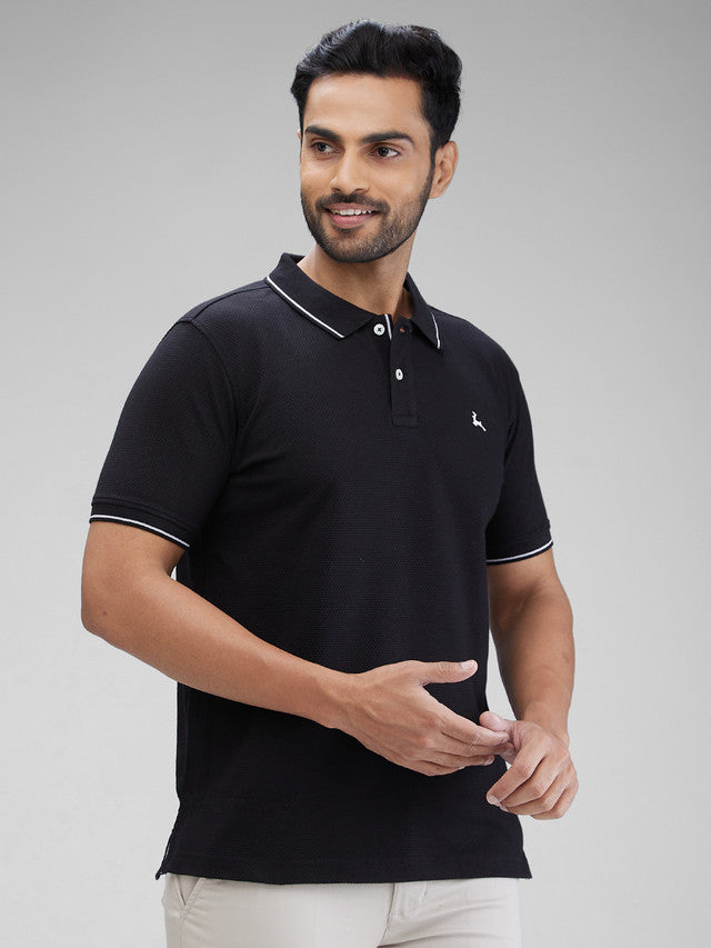 Parx Black Structure Regular Fit Cotton Blend T-Shirt