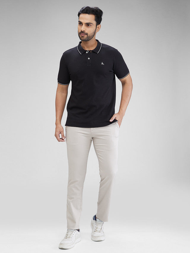 Parx Black Structure Regular Fit Cotton Blend T-Shirt