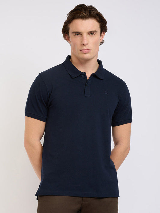 Parx Men Blue Solid Regular Fit Cotton Blend T-Shirt