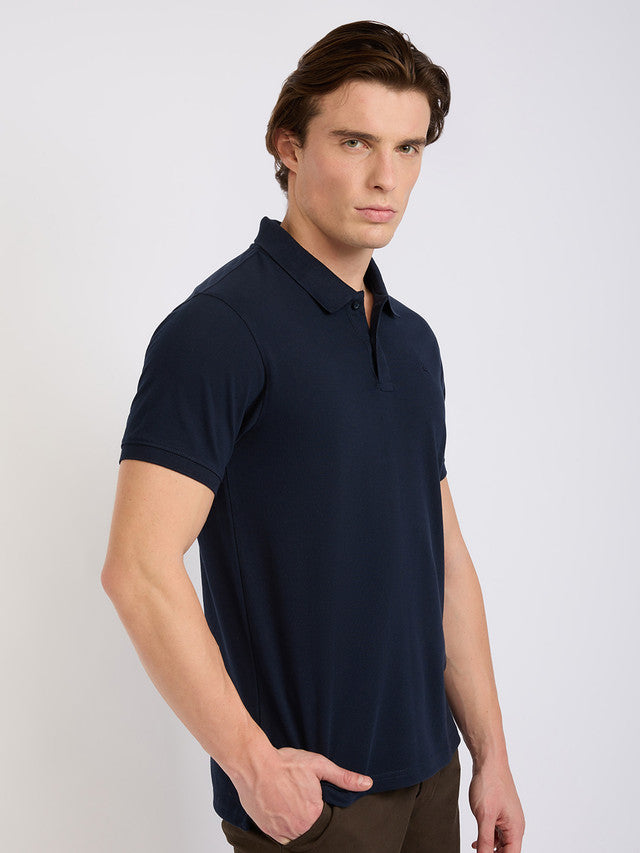 Parx Men Blue Solid Regular Fit Cotton Blend T-Shirt