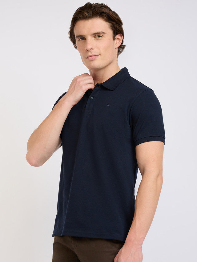 Parx Men Blue Solid Regular Fit Cotton Blend T-Shirt
