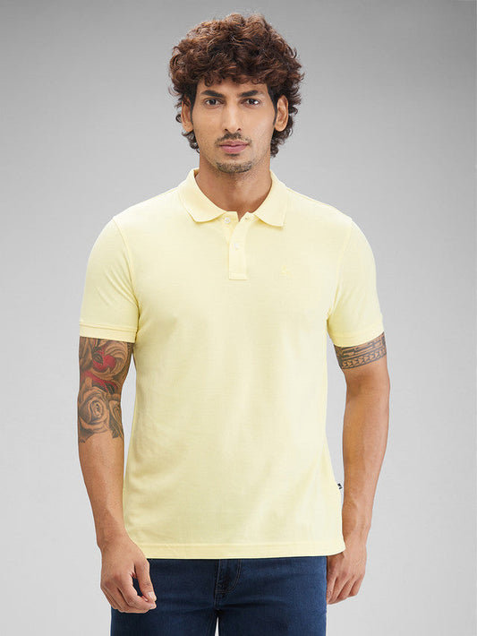 Parx Yellow Solid Regular Fit Cotton Blend T-Shirt