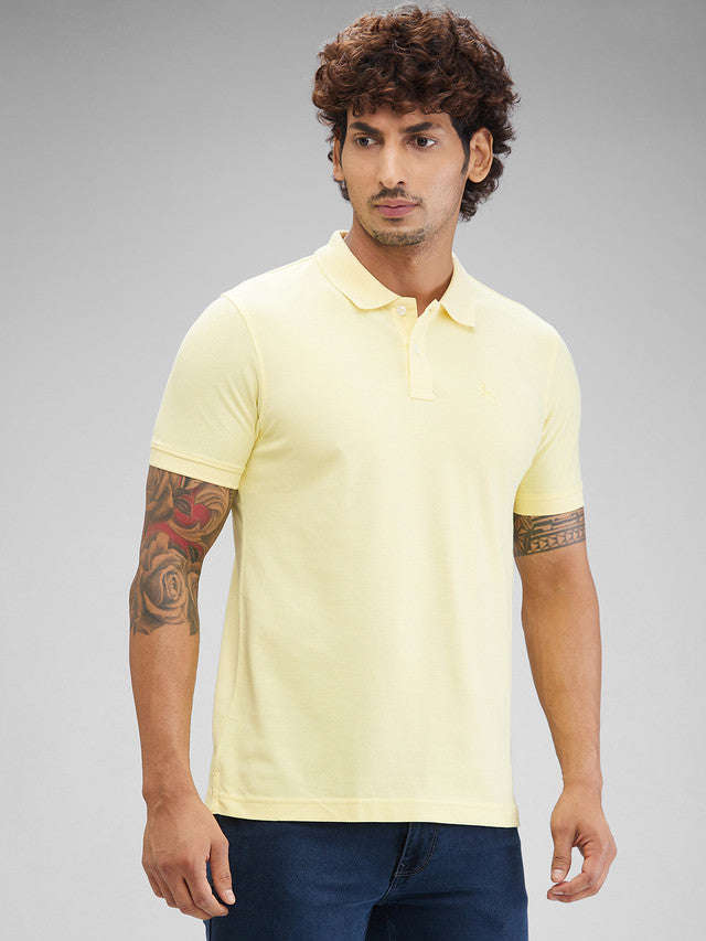 Parx Yellow Solid Regular Fit Cotton Blend T-Shirt