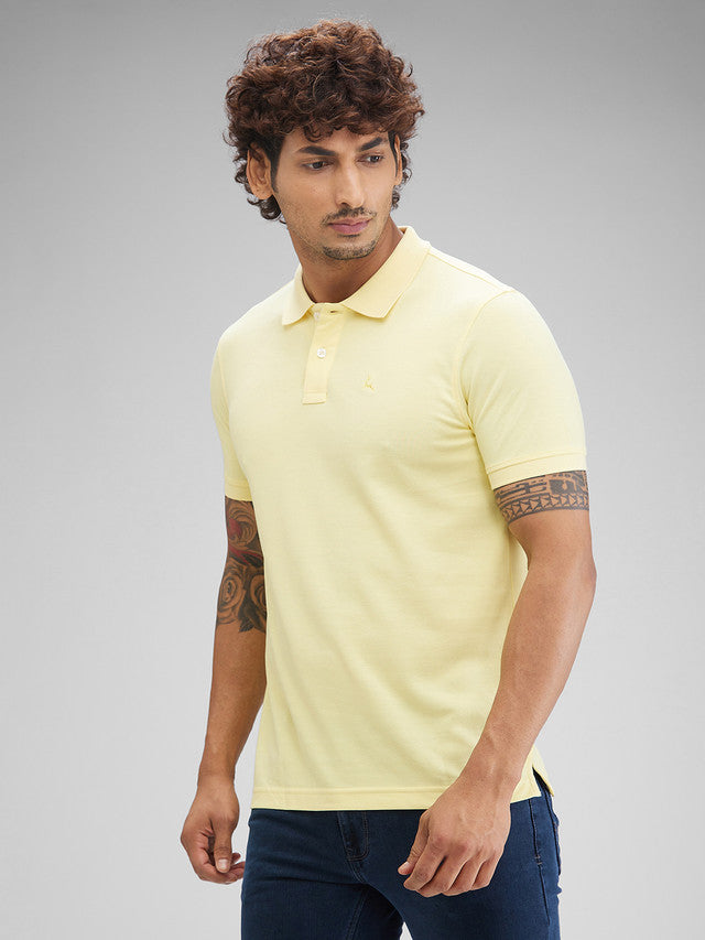 Parx Yellow Solid Regular Fit Cotton Blend T-Shirt