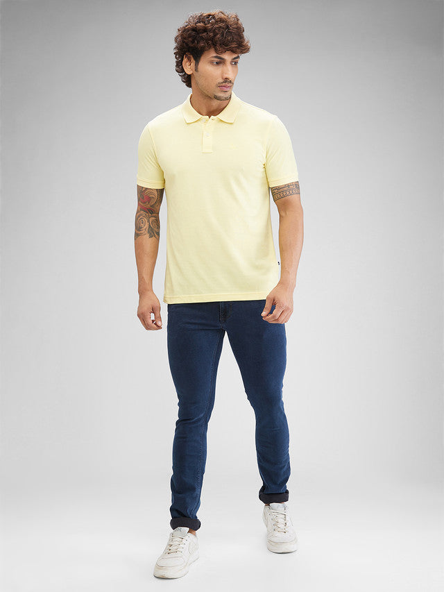Parx Yellow Solid Regular Fit Cotton Blend T-Shirt