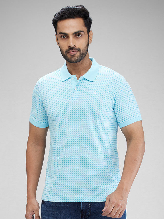 Parx Blue Printed Regular Fit Cotton T-Shirt