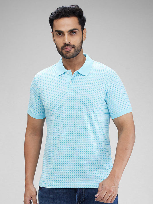 Parx Blue Printed Regular Fit Cotton T-Shirt