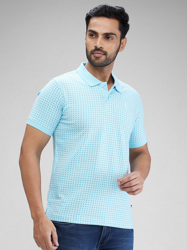 Parx Blue Printed Regular Fit Cotton T-Shirt