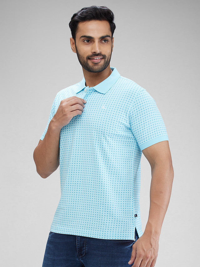 Parx Blue Printed Regular Fit Cotton T-Shirt