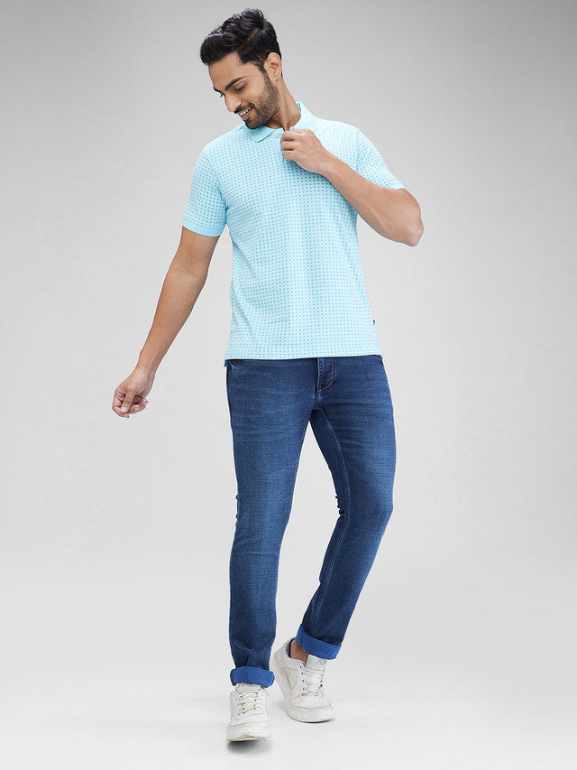 Parx Blue Printed Regular Fit Cotton T-Shirt
