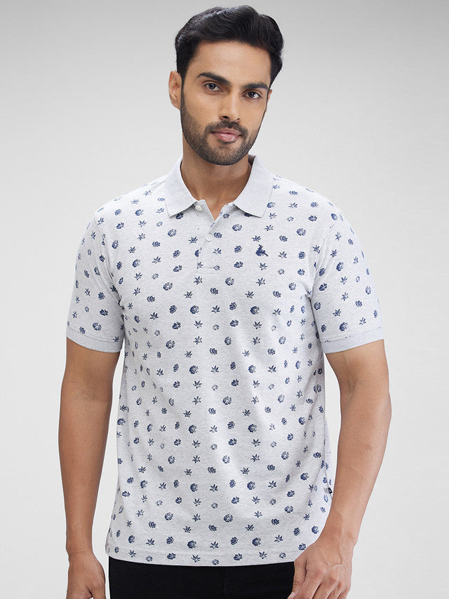 Parx Grey Printed Regular Fit Cotton T-Shirt
