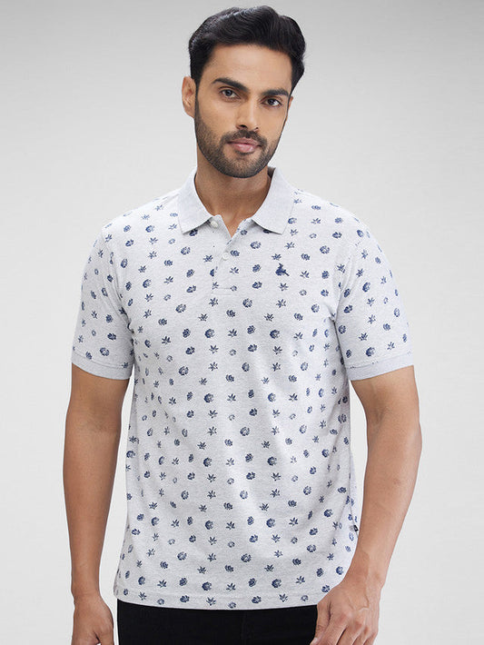 Parx Grey Printed Regular Fit Cotton T-Shirt