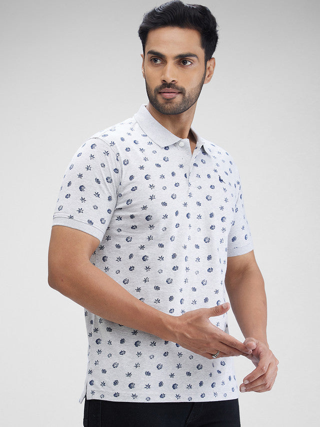Parx Grey Printed Regular Fit Cotton T-Shirt