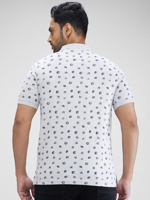 Parx Grey Printed Regular Fit Cotton T-Shirt