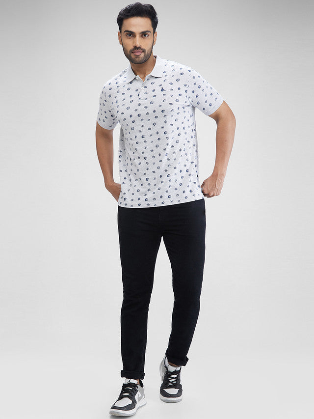 Parx Grey Printed Regular Fit Cotton T-Shirt