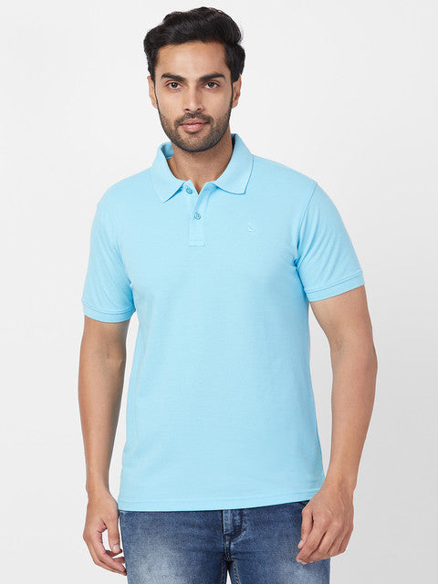 Parx Men Blue Regular Fit Solid Polo Neck T-Shirt