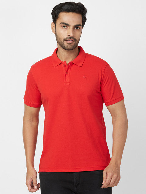 Parx Men Red Regular Fit Solid Polo Neck T-Shirt