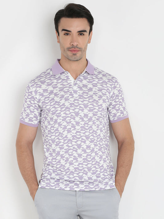 Parx Men Purple Printed Regular Fit Rayon Blend Half Sleeve T-Shirt