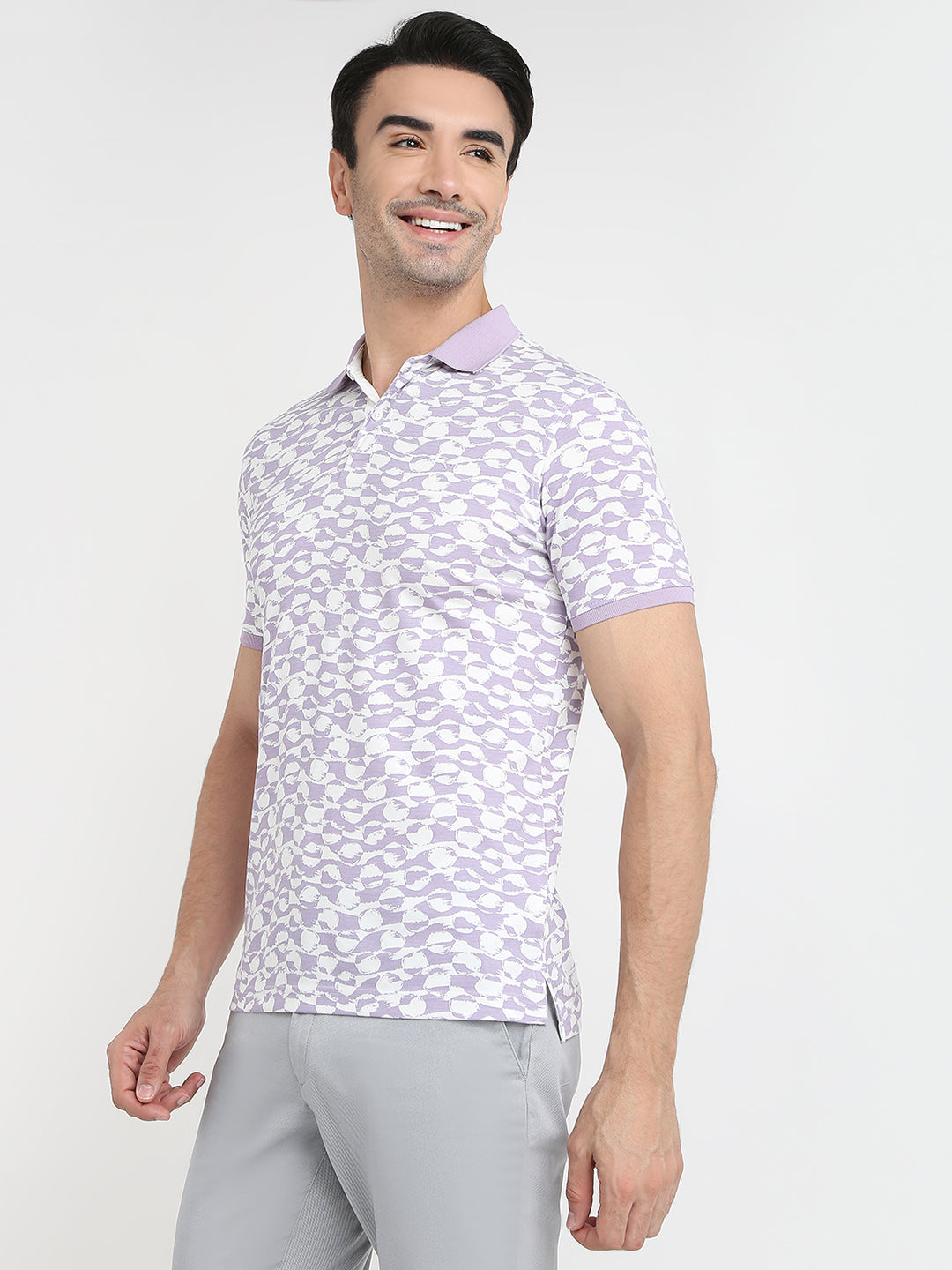 Parx Men Purple Printed Regular Fit Rayon Blend Half Sleeve T-Shirt