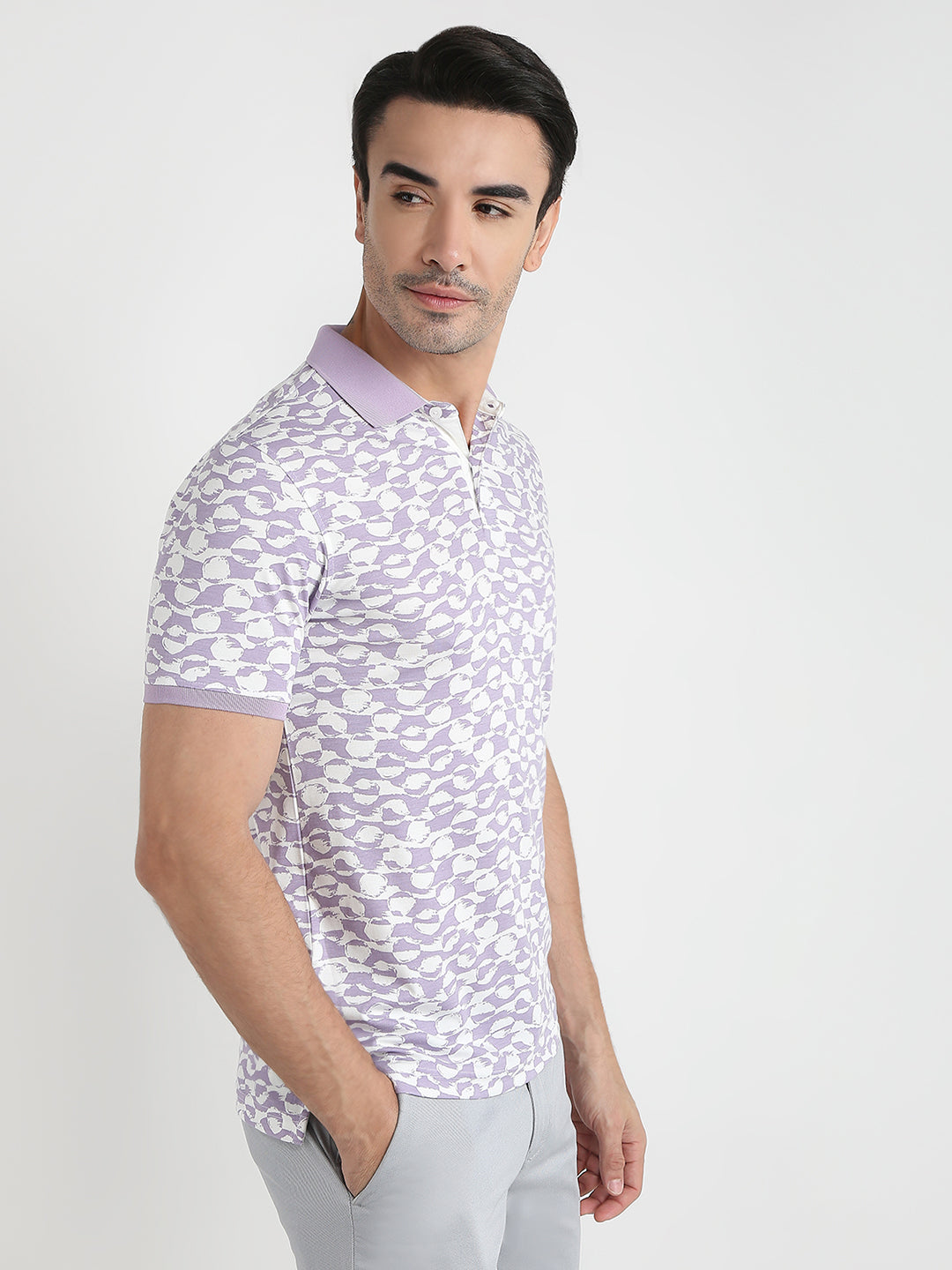Parx Men Purple Printed Regular Fit Rayon Blend Half Sleeve T-Shirt