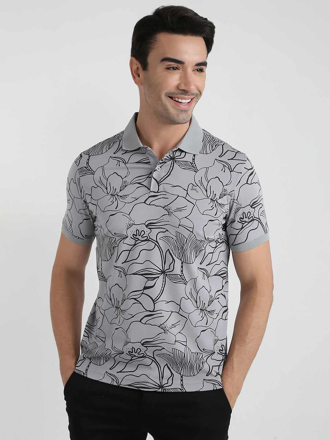Parx Men Grey Printed Regular Fit Rayon Blend Half Sleeve T-Shirt