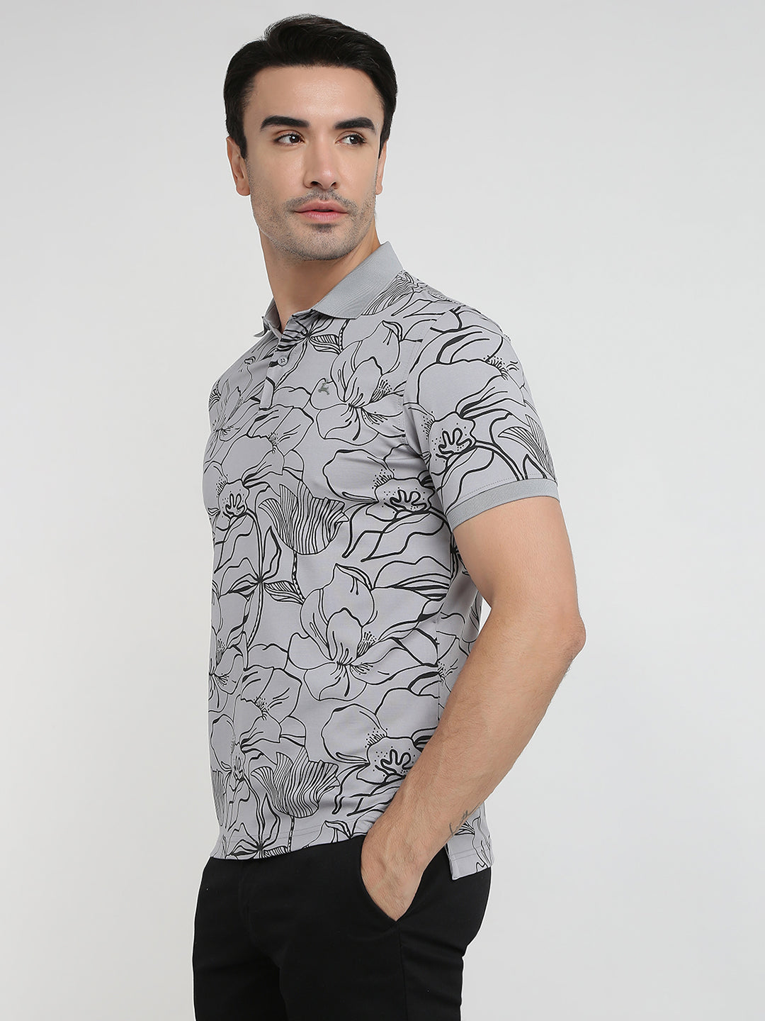 Parx Men Grey Printed Regular Fit Rayon Blend Half Sleeve T-Shirt