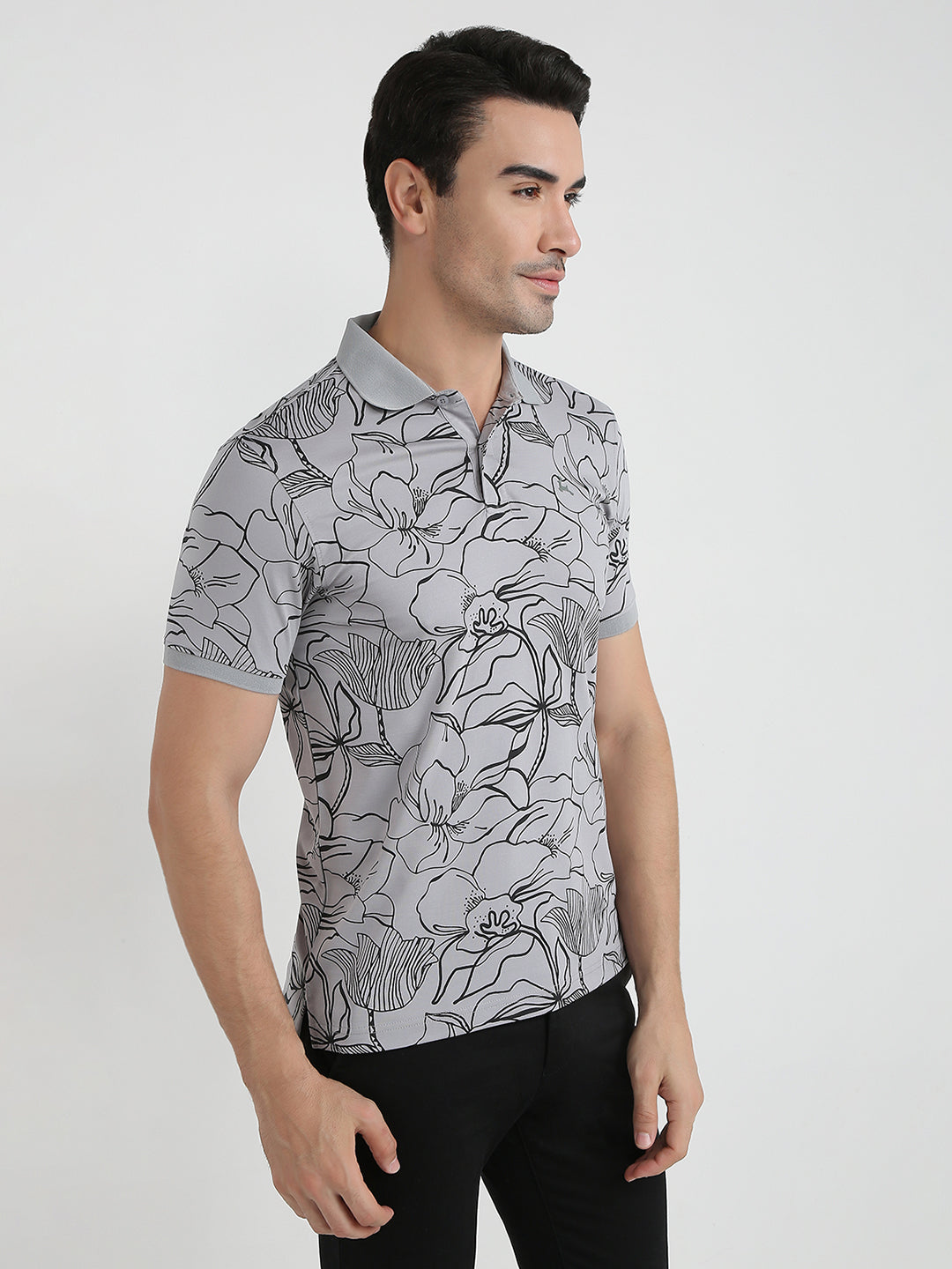 Parx Men Grey Printed Regular Fit Rayon Blend Half Sleeve T-Shirt