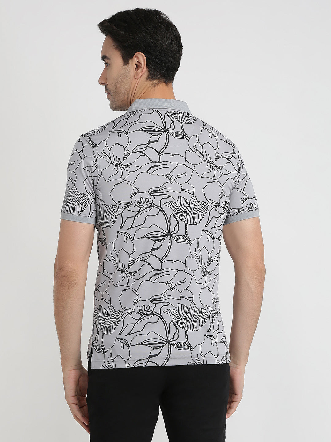 Parx Men Grey Printed Regular Fit Rayon Blend Half Sleeve T-Shirt