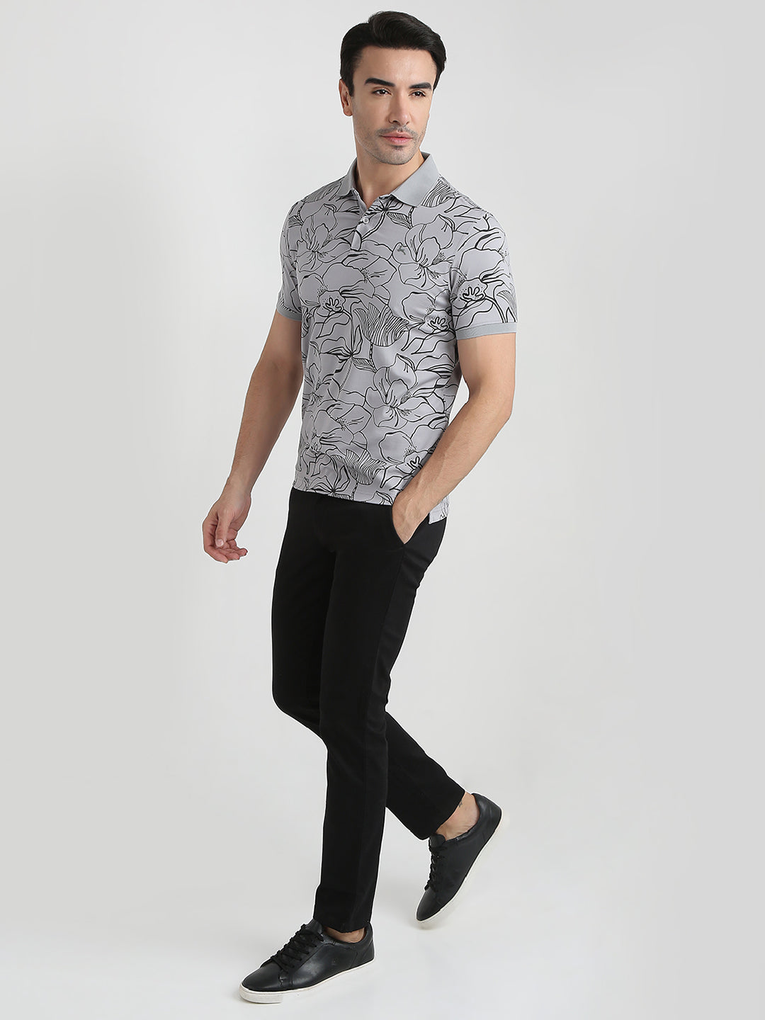 Parx Men Grey Printed Regular Fit Rayon Blend Half Sleeve T-Shirt