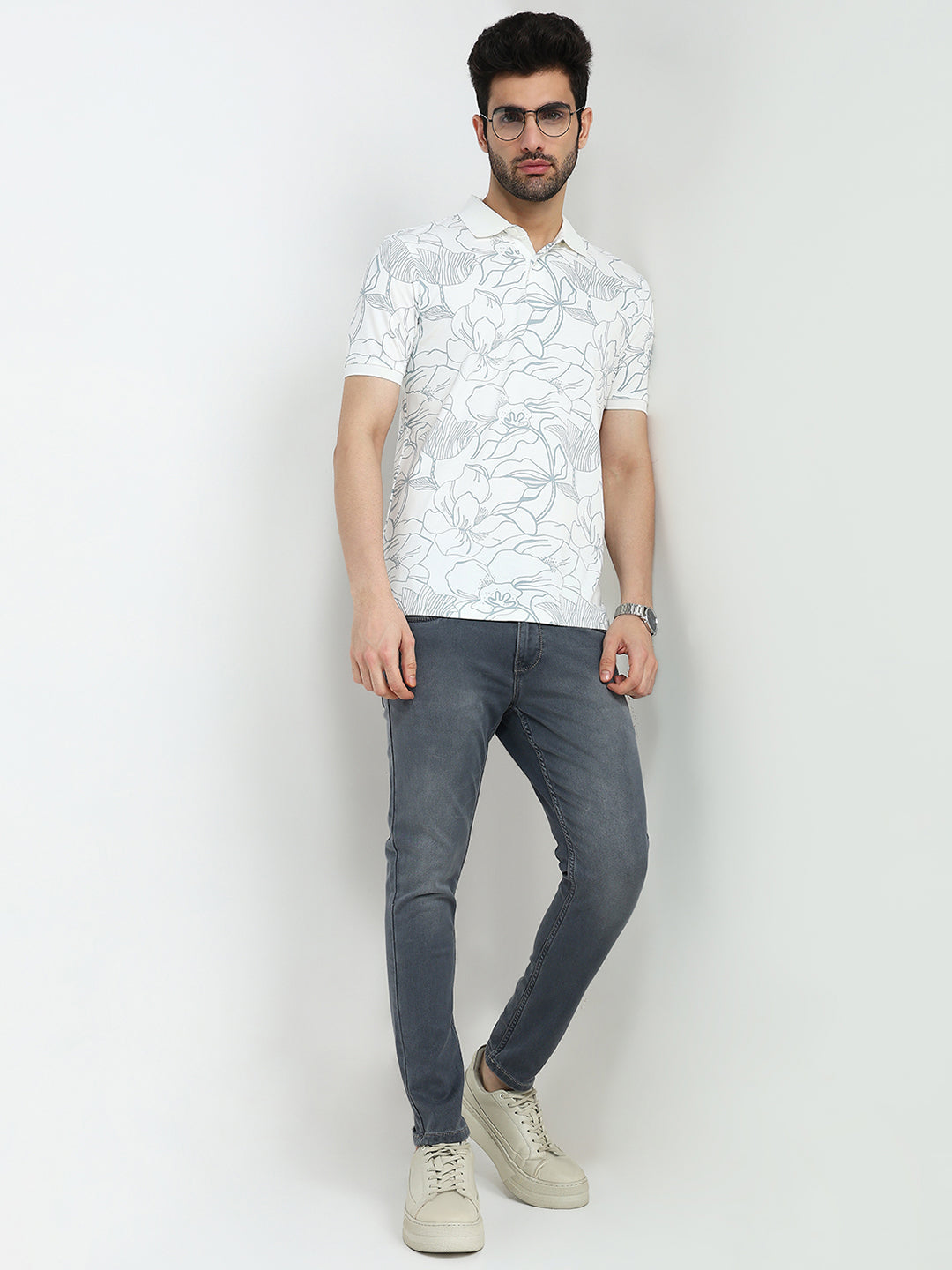 Parx Men White Printed Regular Fit Rayon Blend Half Sleeve T-Shirt