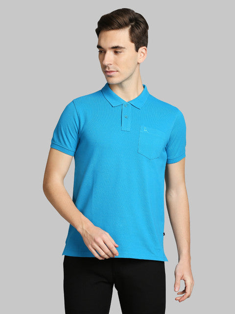 Parx Men Blue Solid Regular Fit Cotton Blend T-Shirt